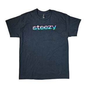 Steezy Logo Holographic Shirt Sleeve Tee Shirt Black Men Size Large NEW